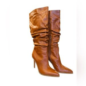 BCBGeneration Leather Pointy Toe Boots High Heel Tan Brown Harbi  8.5 39 New NWT